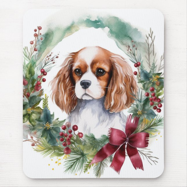 Cavalier King Christmas Wreath Festive Pup  Mouse Pad (Front)