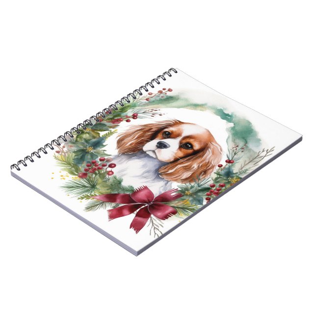 Cavalier King Christmas Wreath Festive Pup  Notebook (Left Side)