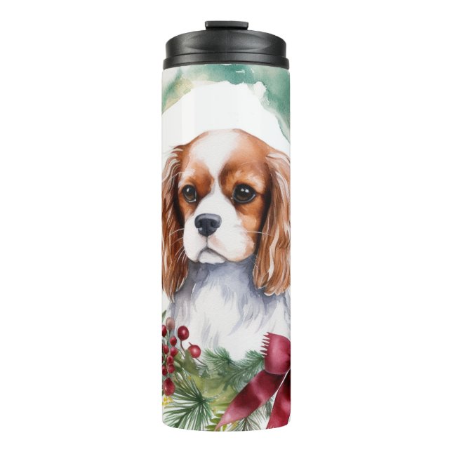 Cavalier King Christmas Wreath Festive Pup  Thermal Tumbler (Front)