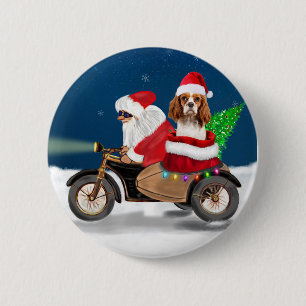 Cavalier King Dog Christmas Santa Claus  6 Cm Round Badge