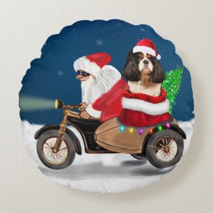 Cavalier King Dog Christmas Santa Claus Round Cushion
