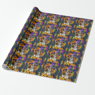 Cavalier King Dog Halloween Witch And Pumpkin Wrapping Paper