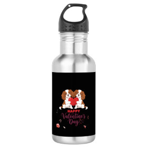 Cavalier King Dog Happy Valentines Day Floral 532 Ml Water Bottle