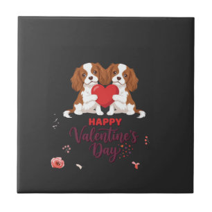 Cavalier King Dog Happy Valentines Day Floral Ceramic Tile