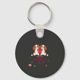 Cavalier King Dog Happy Valentines Day Floral Key Ring