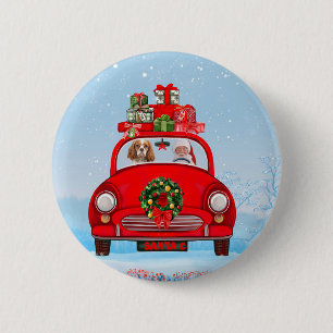 Cavalier King Dog In Car With Santa Claus 6 Cm Round Badge