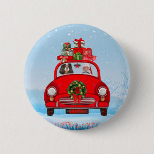 Cavalier King Dog In Car With Santa Claus 6 Cm Round Badge