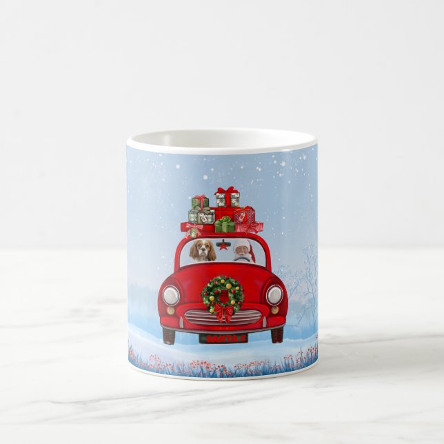 Cavalier King Dog In Car With Santa Claus  Coffee Mug (Center)