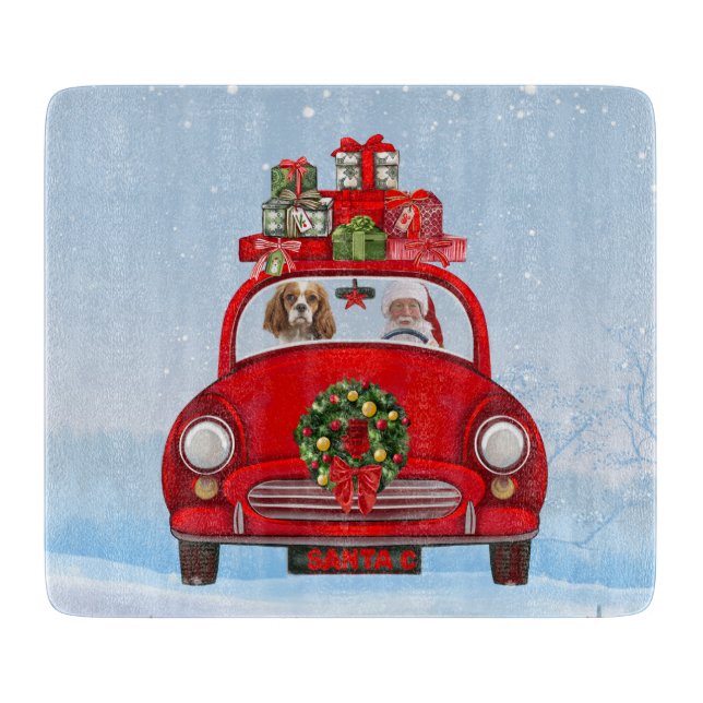 Cavalier King Dog In Car With Santa Claus Cutting Board (Front)