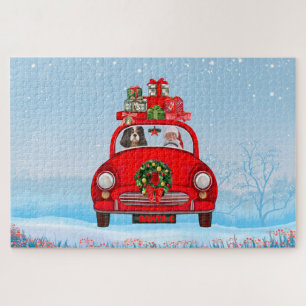 Cavalier King Dog In Car With Santa Claus Jigsaw Puzzle