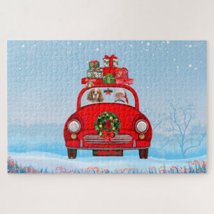 Cavalier King Dog In Car With Santa Claus Jigsaw Puzzle