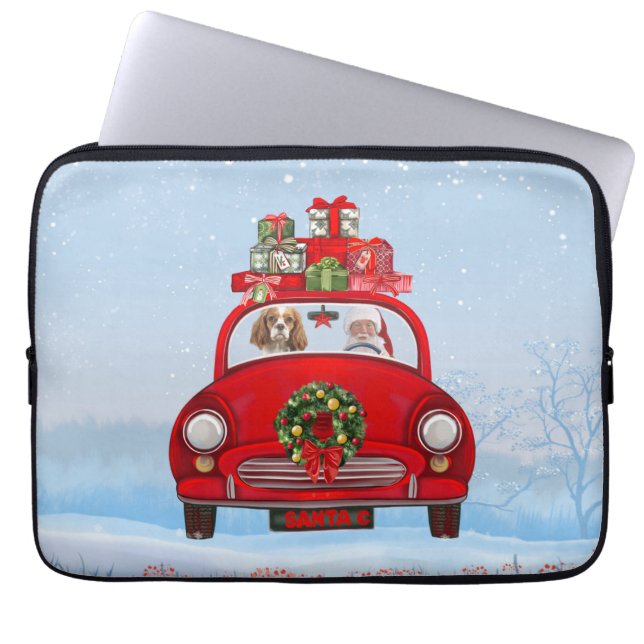 Cavalier King Dog In Car With Santa Claus Laptop Sleeve (Front)