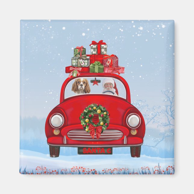Cavalier King Dog In Car With Santa Claus  Magnet (Front)
