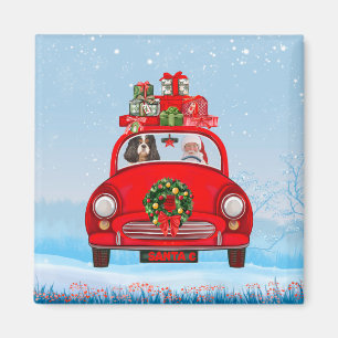 Cavalier King Dog In Car With Santa Claus  Magnet