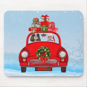 Cavalier King Dog In Car With Santa Claus  Mouse Pad