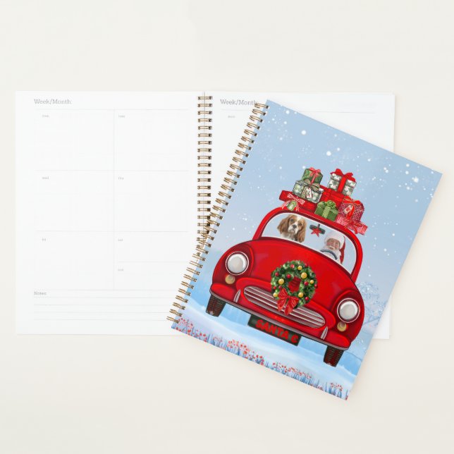 Cavalier King Dog In Car With Santa Claus Planner (Display)