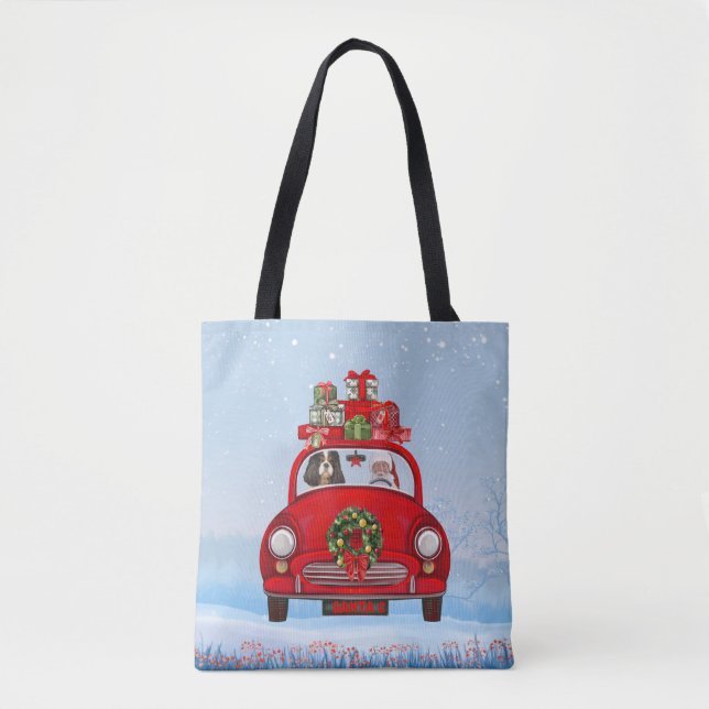 Cavalier King Dog In Car With Santa Claus  Tote Bag (Front)