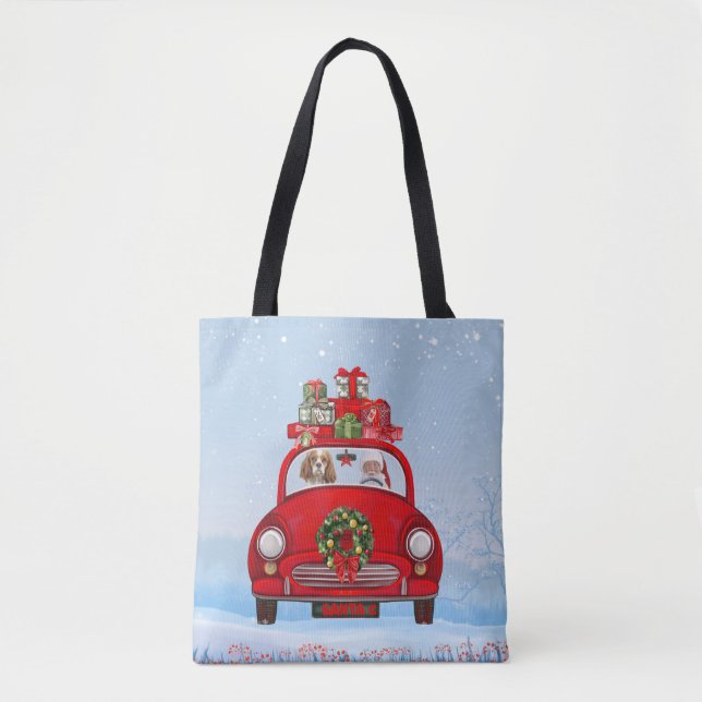 Cavalier King Dog In Car With Santa Claus Tote Bag (Front)