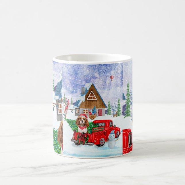 Cavalier King Dog In Christmas Delivery Truck Snow Coffee Mug (Center)