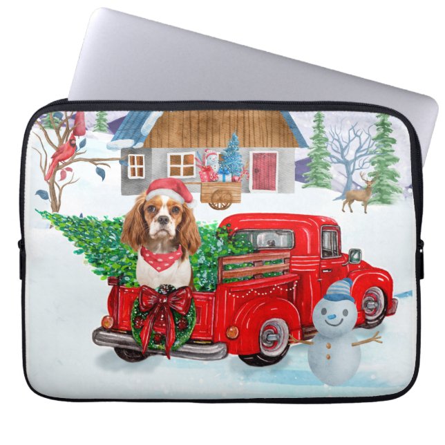 Cavalier King Dog In Christmas Delivery Truck Snow Laptop Sleeve (Front)