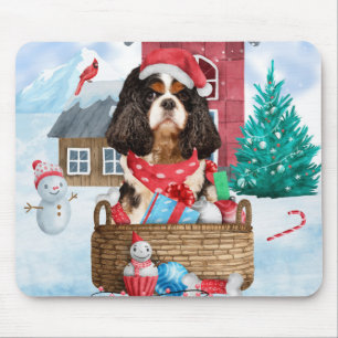 Cavalier King Dog In snow Christmas Dog House Mouse Pad