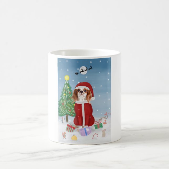 Cavalier King Dog in Snow with Christmas gifts  Coffee Mug (Center)
