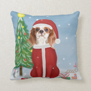 Cavalier King Dog in Snow with Christmas gifts Cushion