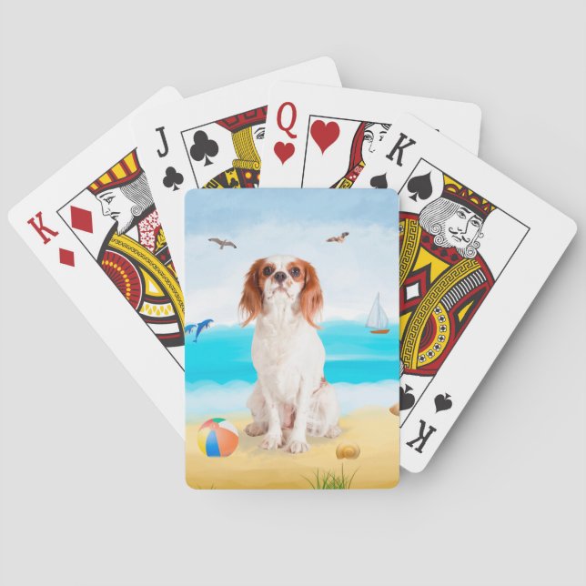 Cavalier King Dog on Beach Playing Cards (Back)