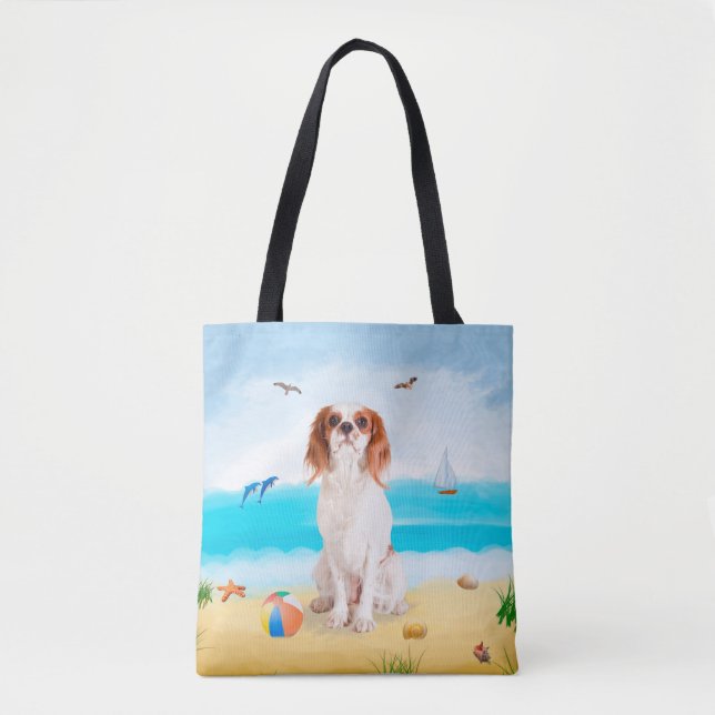 Cavalier King Dog on Beach Tote Bag (Front)