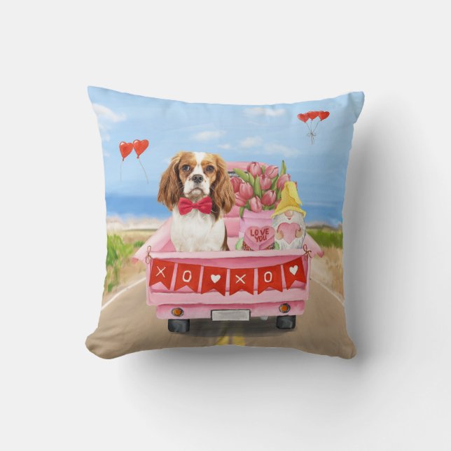 Cavalier King Dog Valentine's Day Truck Hearts Cushion (Front)