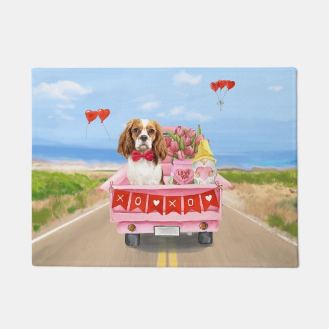 Cavalier King Dog Valentine's Day Truck Hearts Doormat (Front)