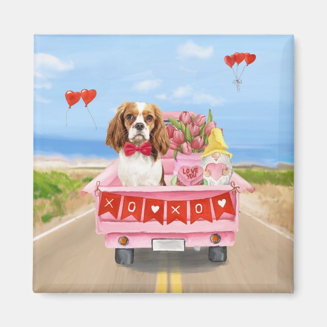 Cavalier King Dog Valentine's Day Truck Hearts Magnet (Front)