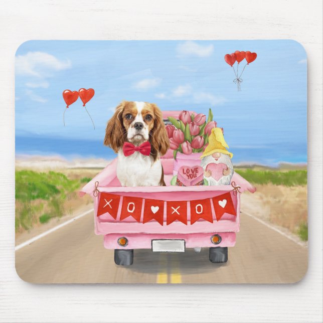 Cavalier King Dog Valentine's Day Truck Hearts Mouse Pad (Front)