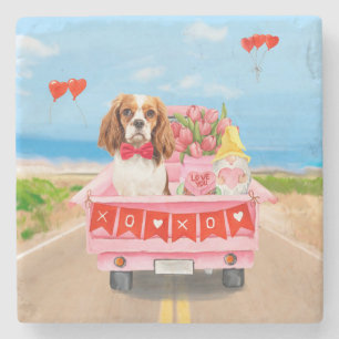 Cavalier King Dog Valentine's Day Truck Hearts Stone Coaster