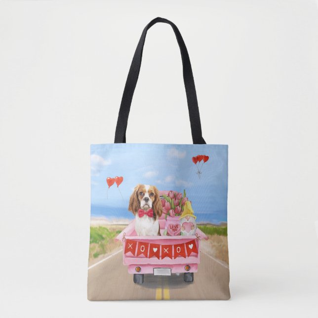 Cavalier King Dog Valentine's Day Truck Hearts Tote Bag (Front)