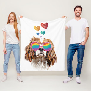 Cavalier King Dog with Hearts Valentine's Day Fleece Blanket