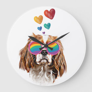 Cavalier King Dog with Hearts Valentine's Day Large Clock