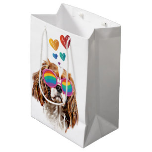 Cavalier King Dog with Hearts Valentine's Day Medium Gift Bag