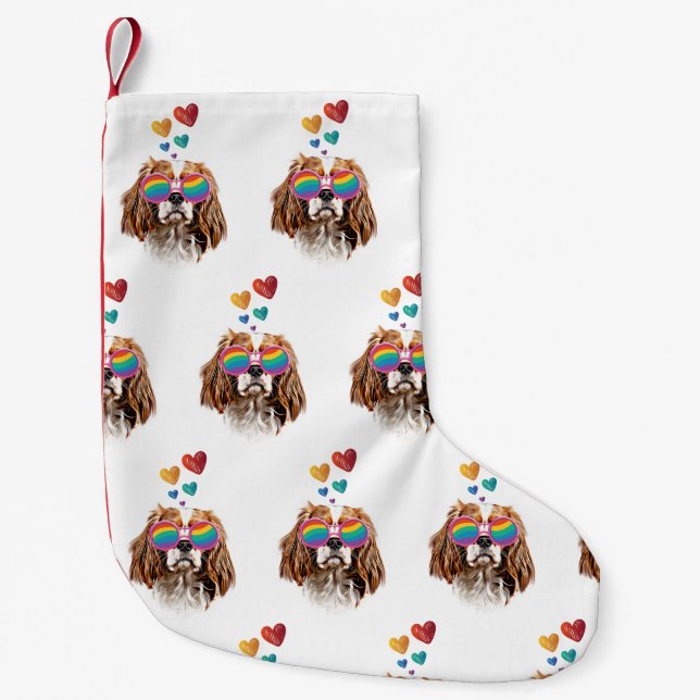 Cavalier King Dog with Hearts Valentine's Day  Small Christmas Stocking (Front)