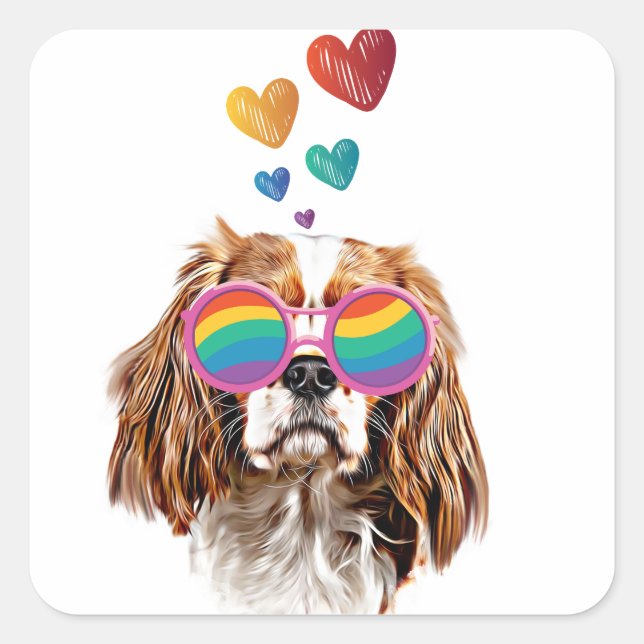 Cavalier King Dog with Hearts Valentine's Day Square Sticker (Front)