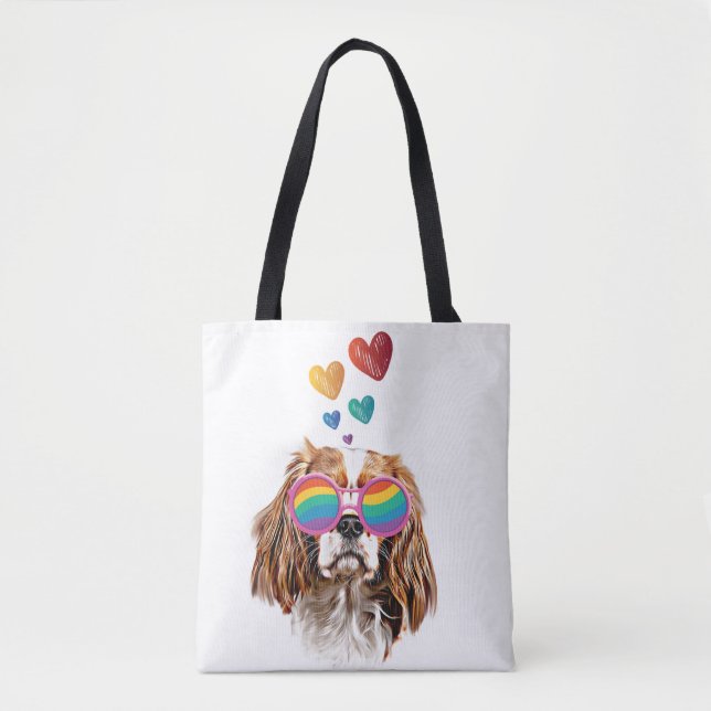 Cavalier King Dog with Hearts Valentine's Day Tote Bag (Front)