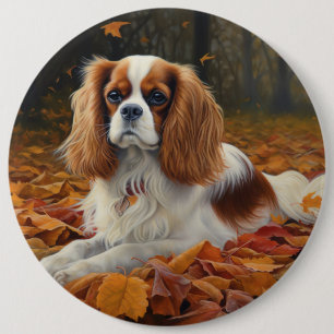 Cavalier King  in Autumn Leaves Fall Inspire  6 Cm Round Badge