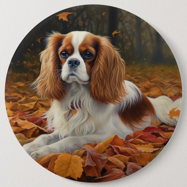 Cavalier King  in Autumn Leaves Fall Inspire  6 Cm Round Badge (Front)
