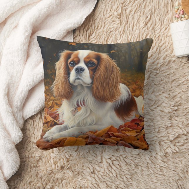 Cavalier King  in Autumn Leaves Fall Inspire  Cushion (Blanket)