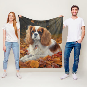 Cavalier King  in Autumn Leaves Fall Inspire  Fleece Blanket