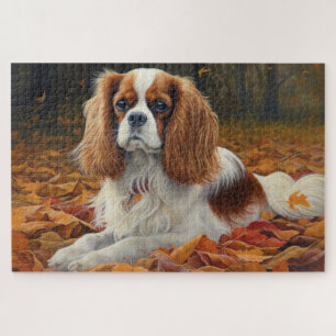 Cavalier King  in Autumn Leaves Fall Inspire  Jigsaw Puzzle