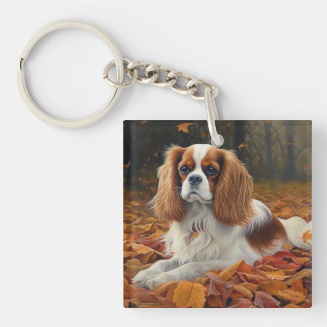 Cavalier King  in Autumn Leaves Fall Inspire  Key Ring (Front)