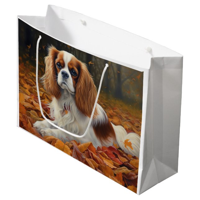 Cavalier King  in Autumn Leaves Fall Inspire  Large Gift Bag (Front Angled)