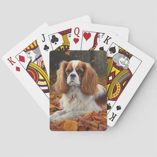 Cavalier King  in Autumn Leaves Fall Inspire  Playing Cards (Back)