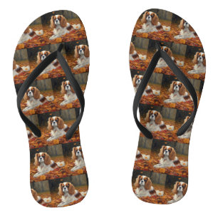 Cavalier King in Autumn Leaves Fall Inspire Thongs